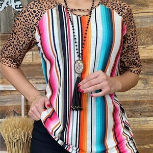 Serape and leopard short sleeve top